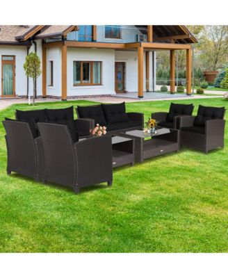 8 PCS Patio Rattan Furniture Set Glass Table Shelf Sofa Cushion Turquoise