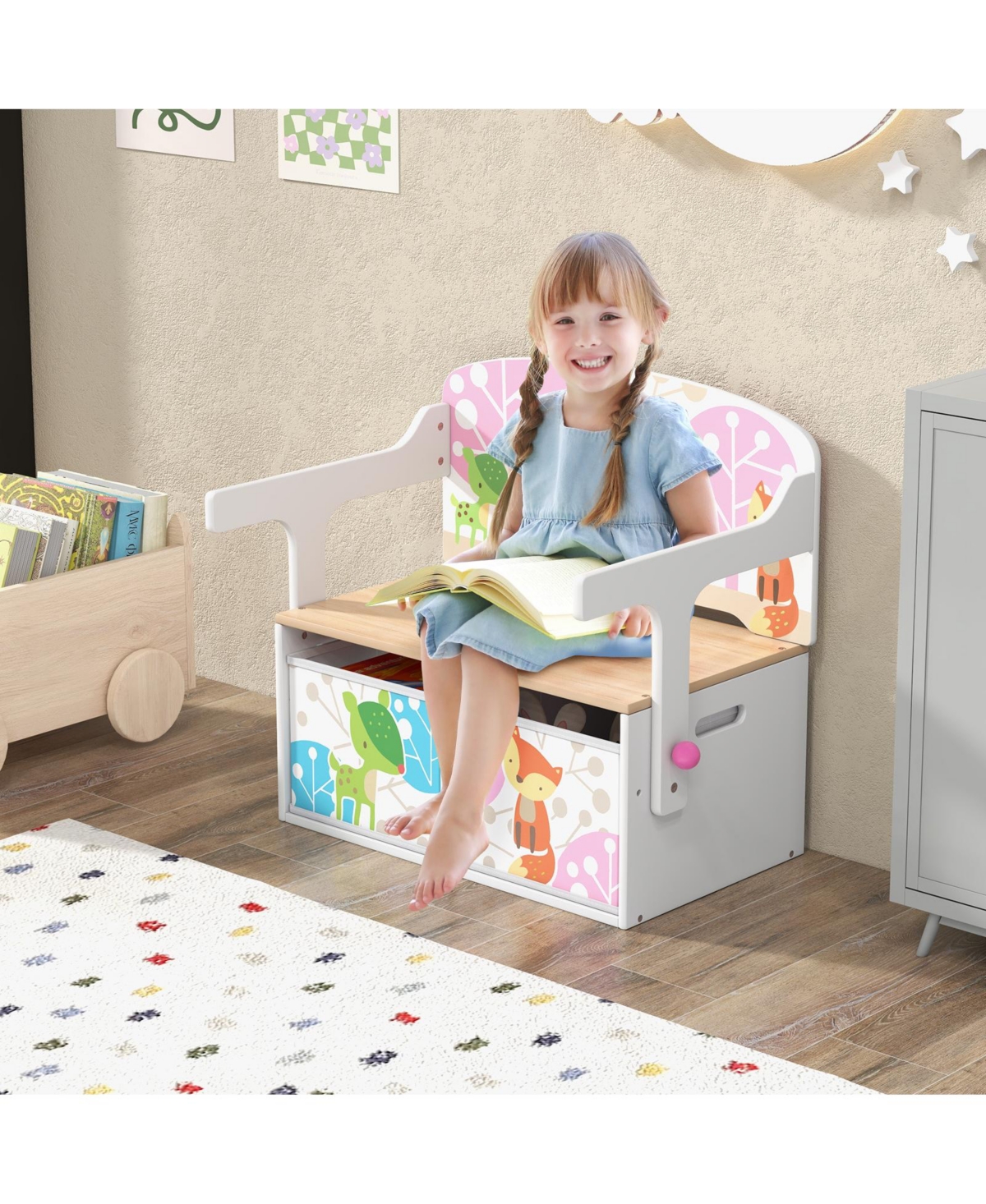 Slickblue 3 in 1 Kids Convertible Activity Bench with 2 Removable Fabric Bins