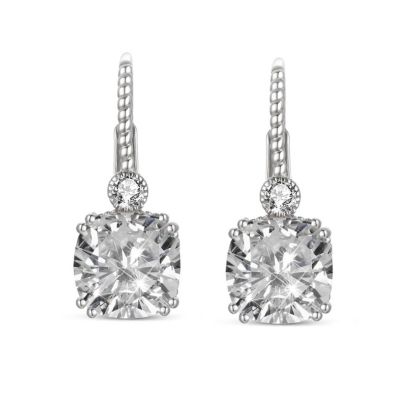 Sterling Silver White Gold Plating Cubic Zirconia Leverback Drop Earrings