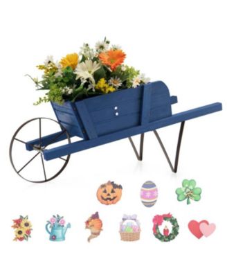 Wooden Wagon Planter with 9 Magnetic Accessories for Garden Yard