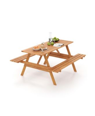 6 Person Picnic Table Set Patio Rectangle with 2 Built-in Benches and Umbrella Hole
