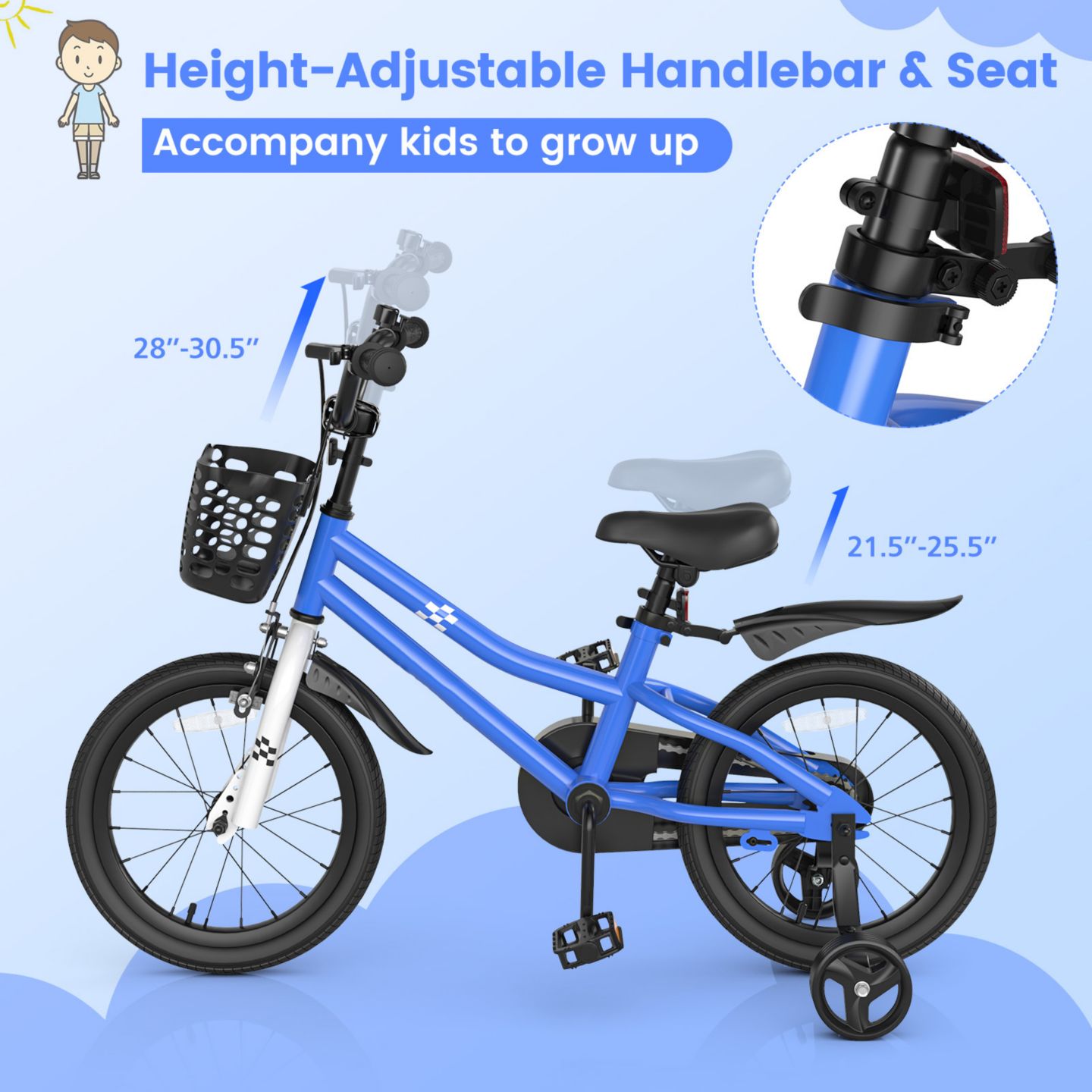 Детская игрушка Slickblue 16 Inch Removable Training Wheels Kids Bike, 4–7 лет, цвет: Тёмно-синий — фото 5