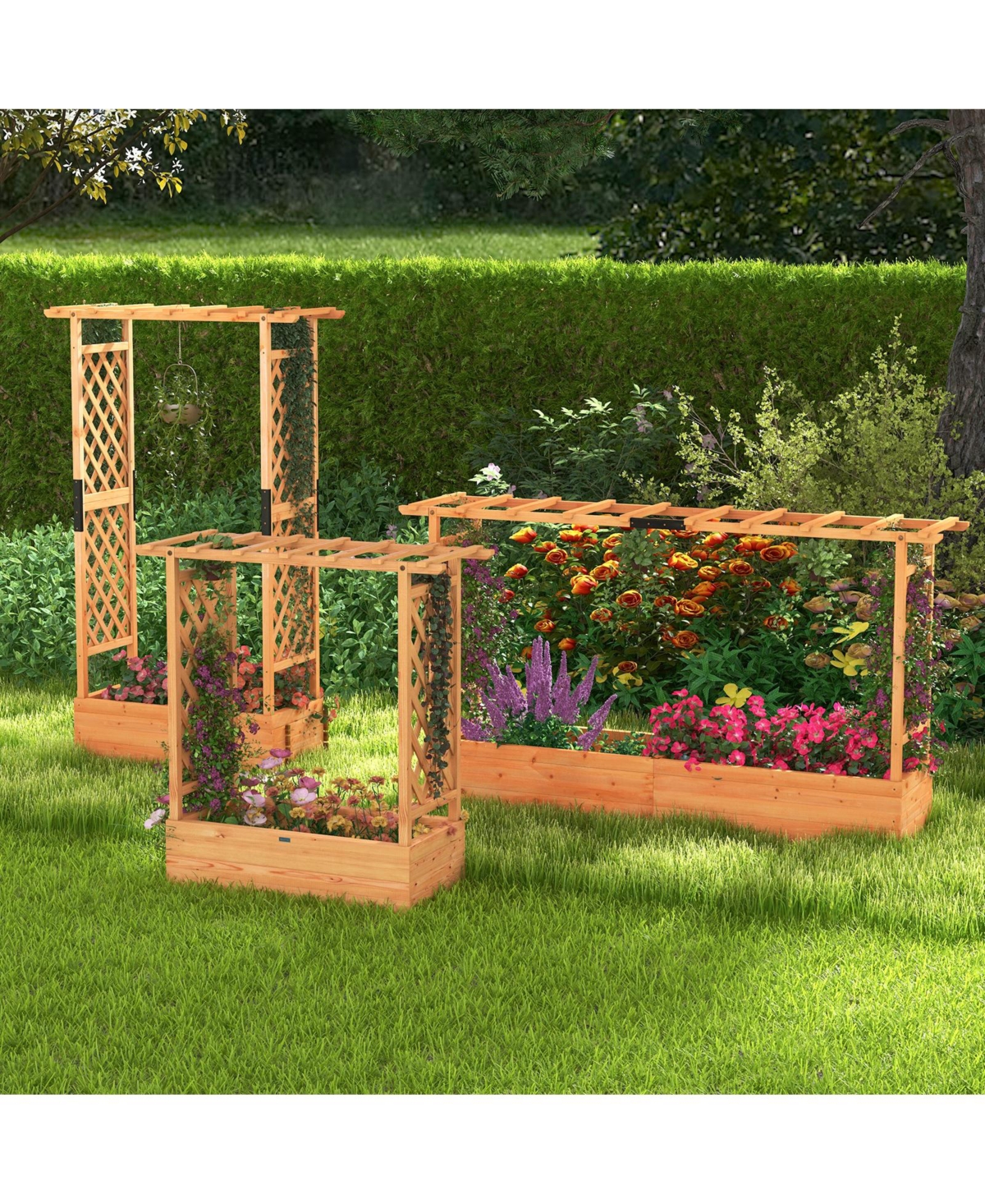 Slickblue Raised Garden Bed with Side Trellis Hanging Roof and Planter Box
