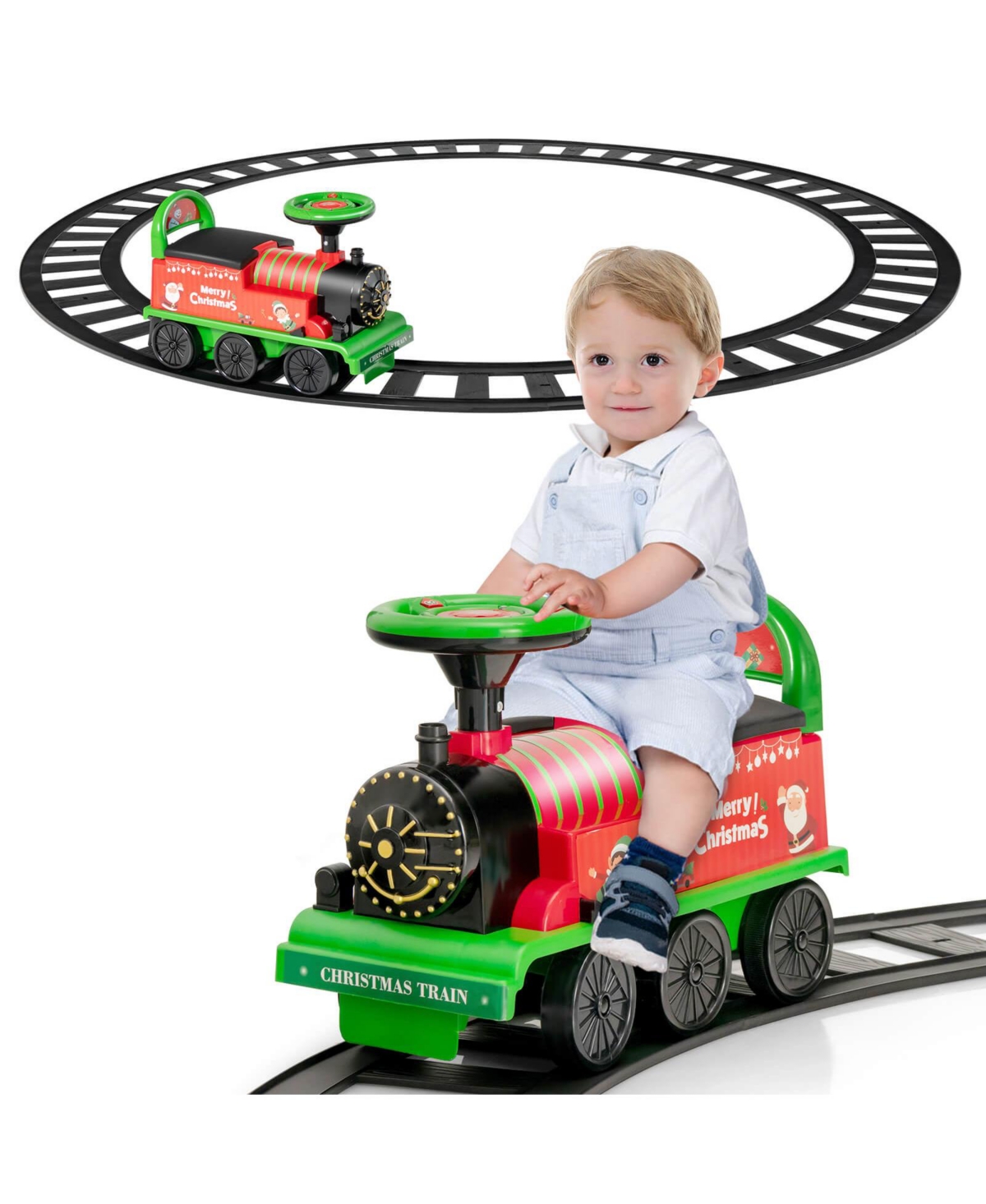 Slickblue 6V Electric Kids Ride On Car Toy Train with 16 Pieces Tracks