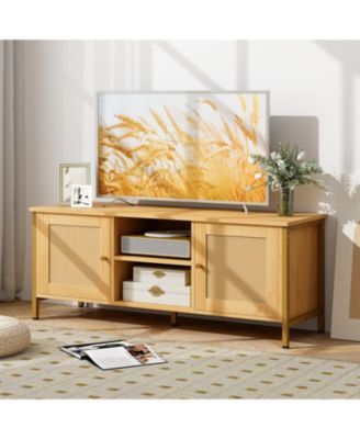 TV Stand for TV up to 55 Inches with Faux Rattan Door-Natural