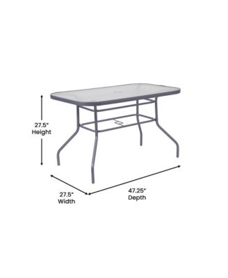 Tala Patio Table With Tempered Glass Top With Umbrella Hole And Steel Frame