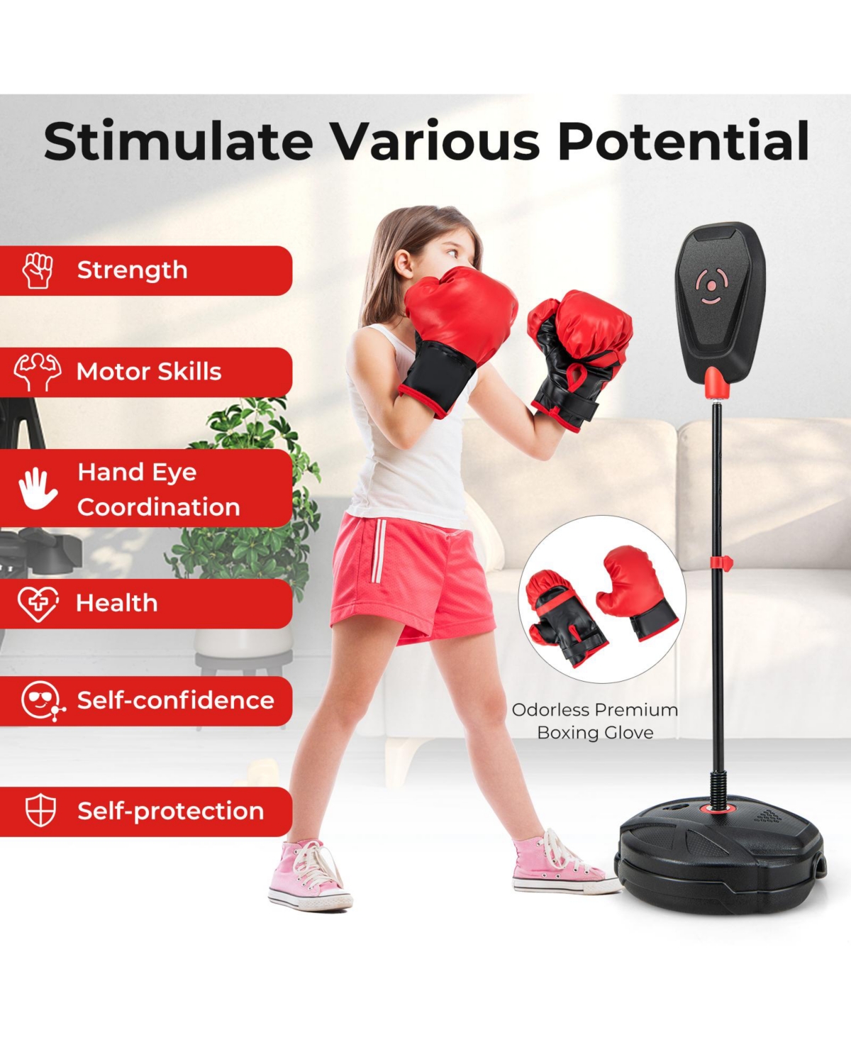 Slickblue Inflation-Free Boxing set with Punching Bag and Boxing Gloves Quick Rebound Design for 5+ Years Old Kids
