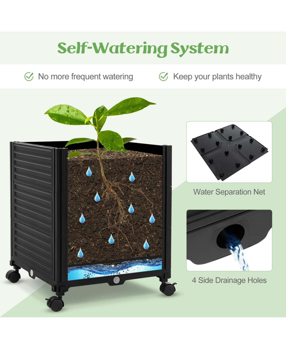 Slickblue Raised Garden Bed with Obelisk Trellis and 3 Heights & Detachable Pe-Coated Metal Tubes- Black