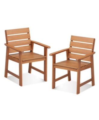 2 Piece Patio Hardwood Chair with Slatted Seat and Inclined Backrest