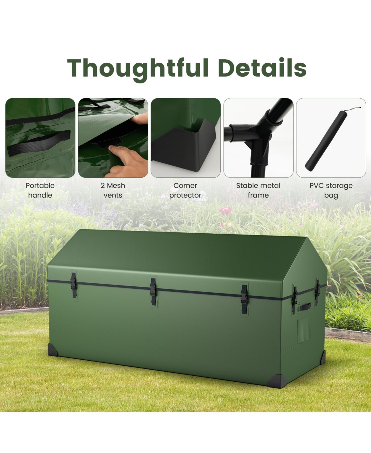 Slickblue Waterproof Outdoor Storage Box with Ventilated Window Adjustable Snap- Green