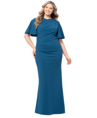 Betsy Adam Plus Size Gathered Flutter Sleeve Gown Macy s