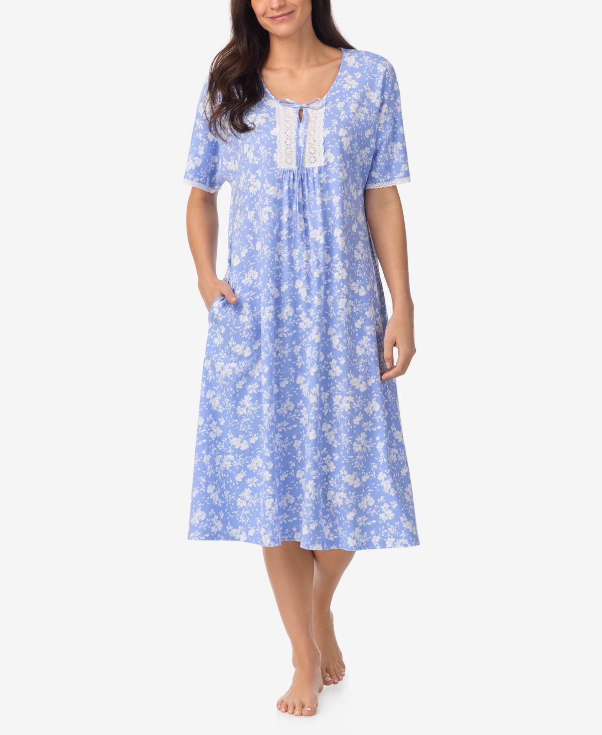 Women's Caftan short sleeve Sleepwear - Blue Floral