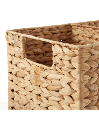 Stair Basket with Handles, Natural - Woven Water Hyacinth Staircase Step Organizer Bin