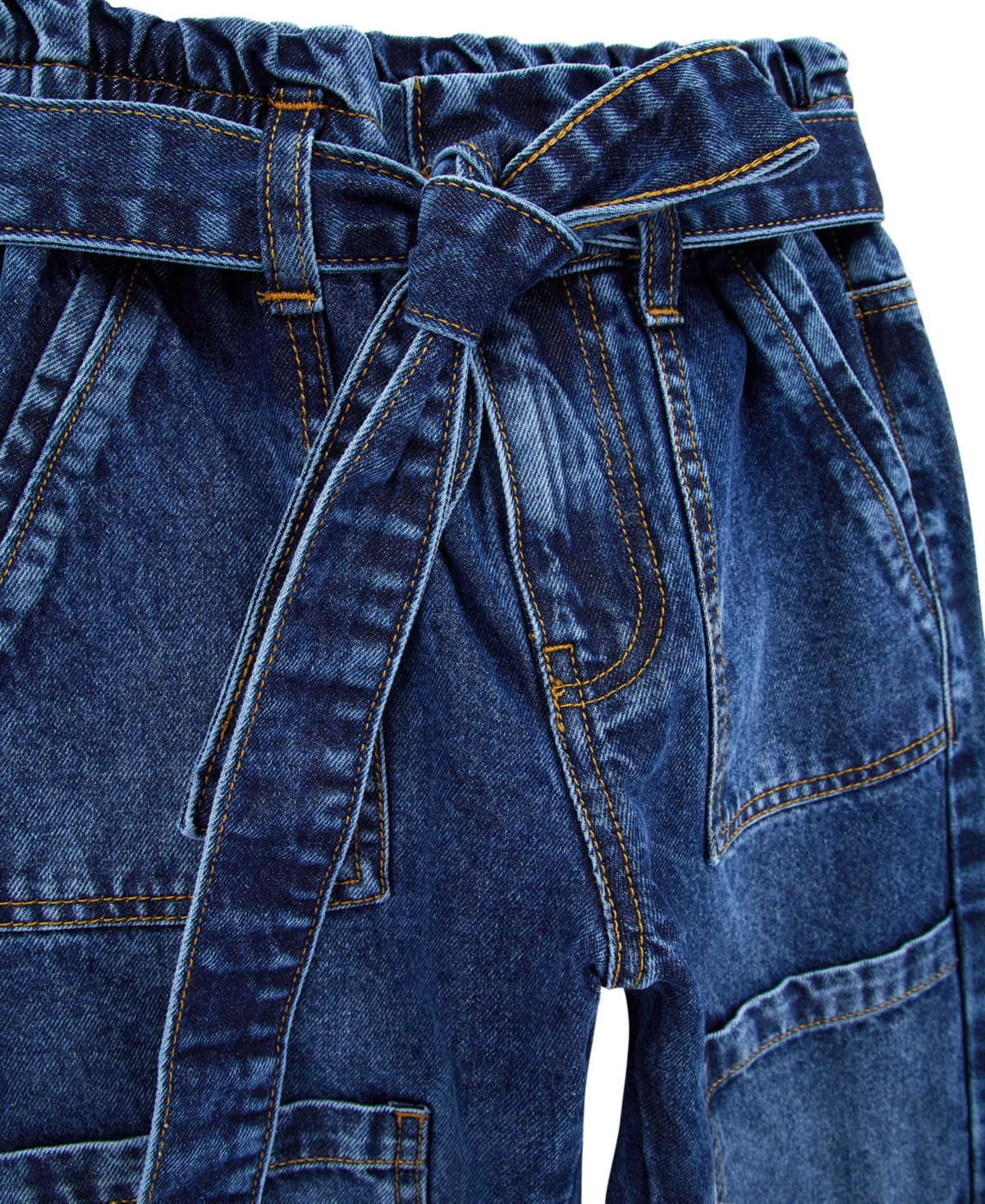Guess Big Girls Tie Belt Paper Bag Waist Denim Cargo Jeans