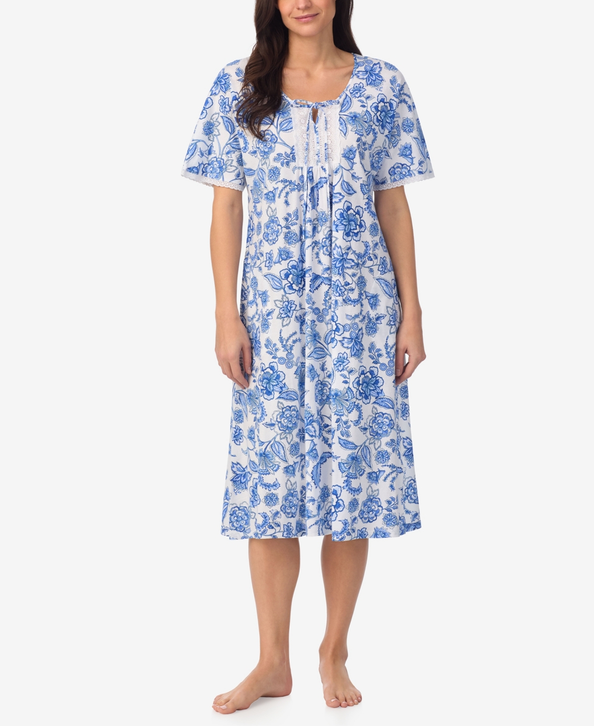 Women's Caftan short sleeve Sleepwear - Blue Floral