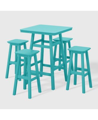 5-Piece HDPE Outdoor Patio Dining Bar Bistro Table Set with Bar Stools