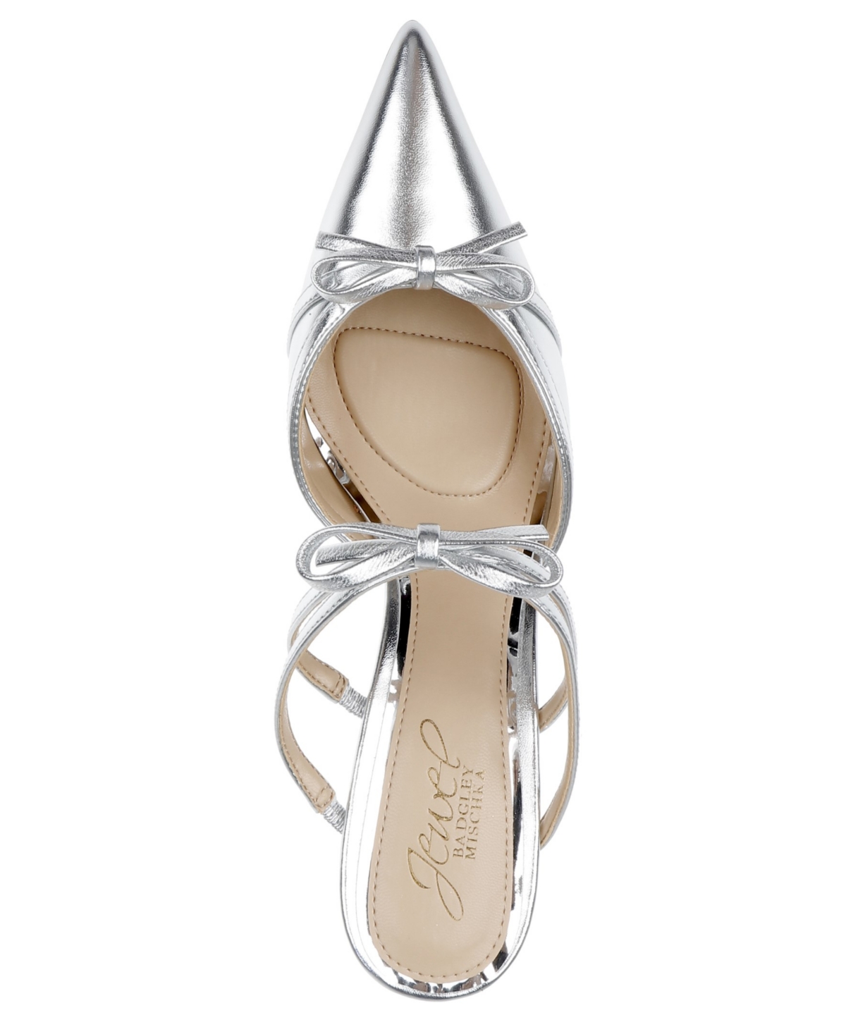 Jewel Badgley Mischka Klarise Pointed Toe Mule In Silver Metallic Fabric