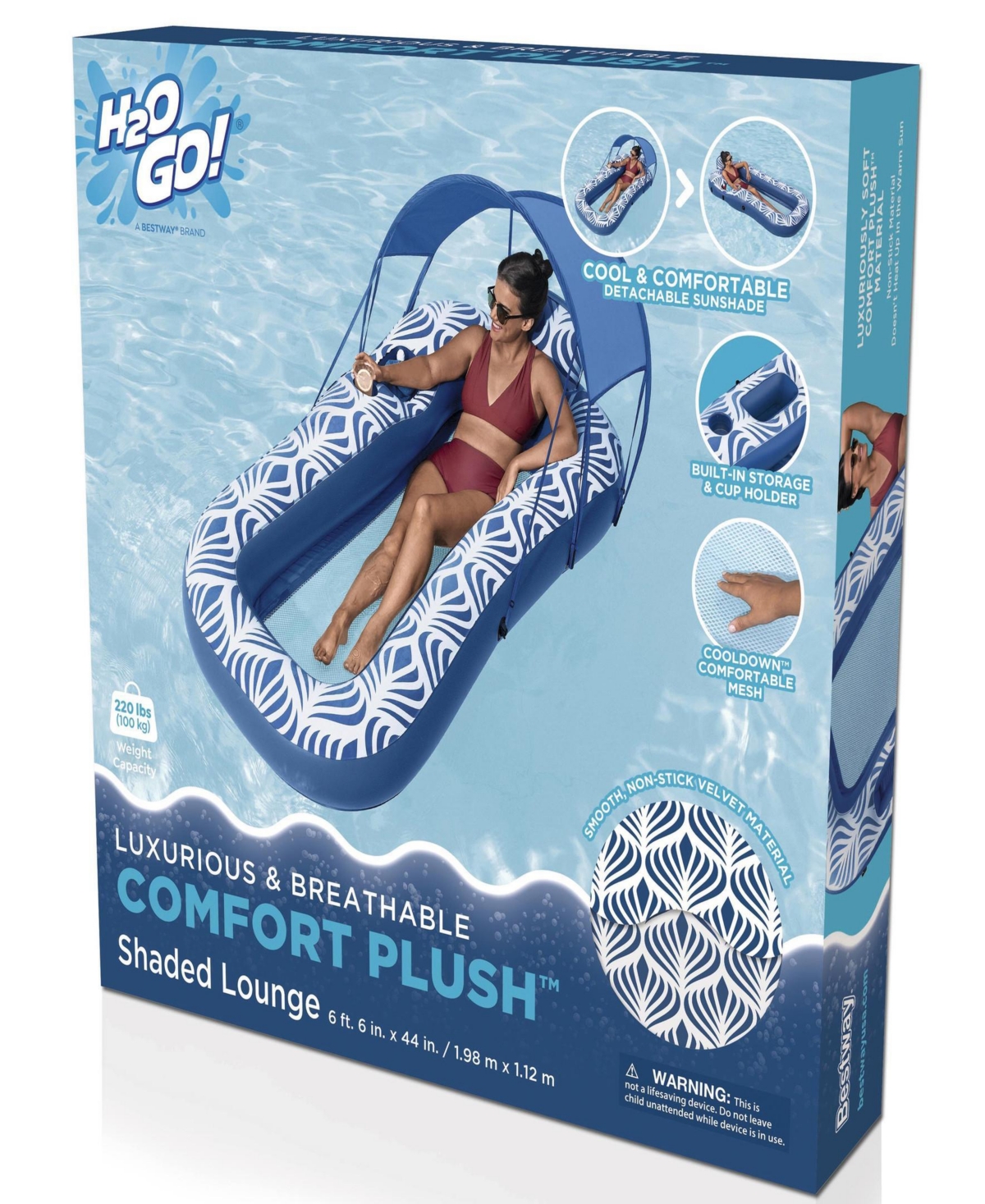 Bestway H2ogo Comfort Plush Shaded Pool Lounge Float In Multi
