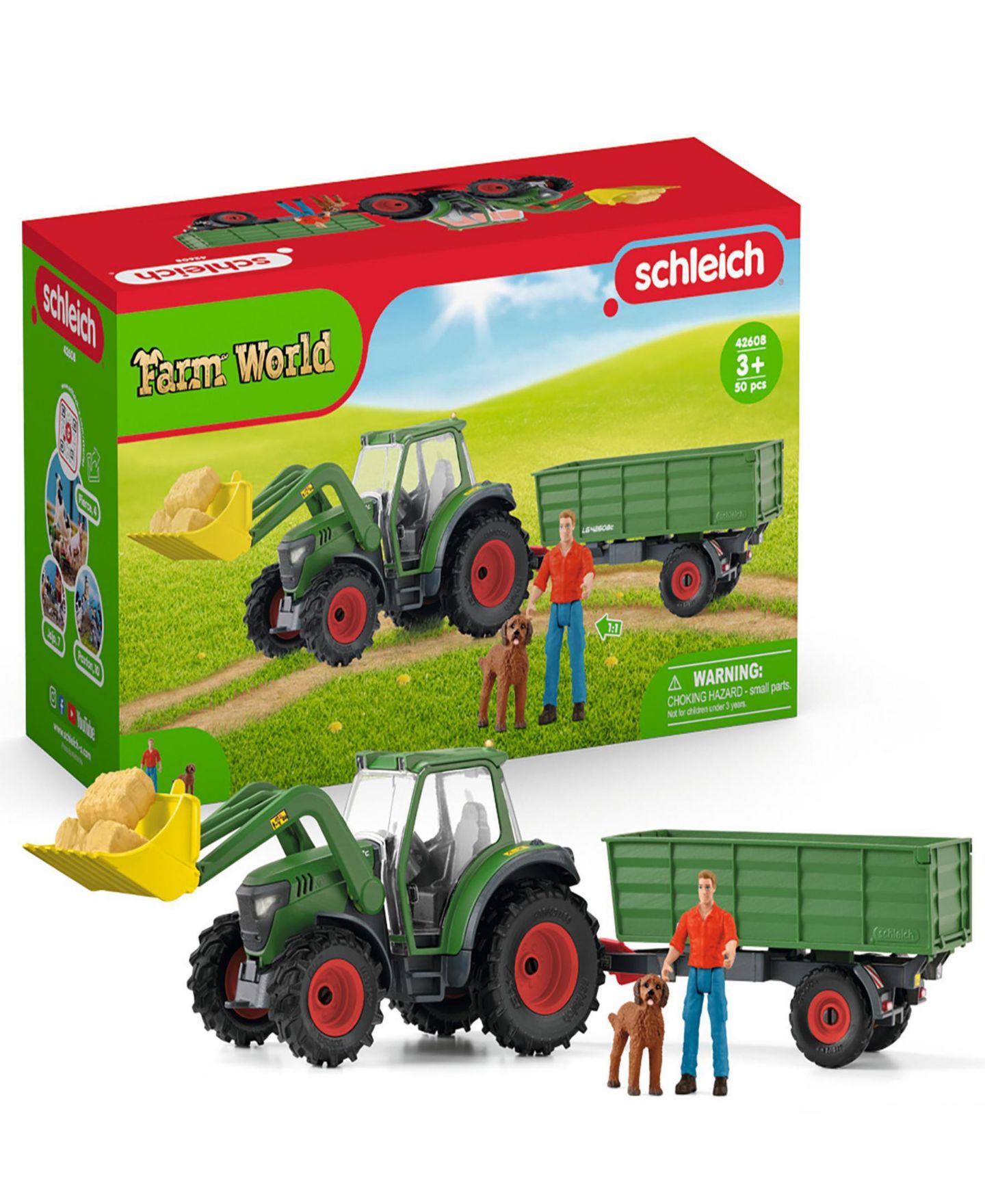 Детские фигурки Schleich Farm World Front End Loader 8-Piece Tractor With Trailer Playset, Ages 3+ — фото 2
