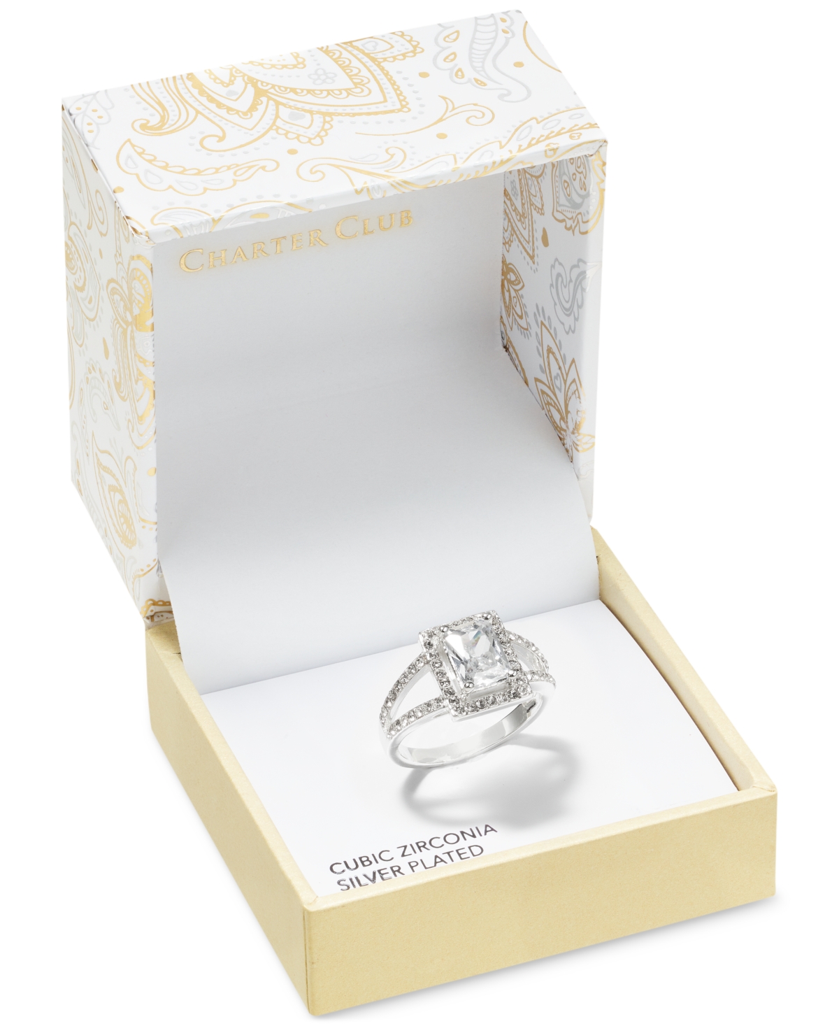 Charter ClubTone Cubic Zirconia & Crystal Square Halo Ring, Created for Macy's - Silver