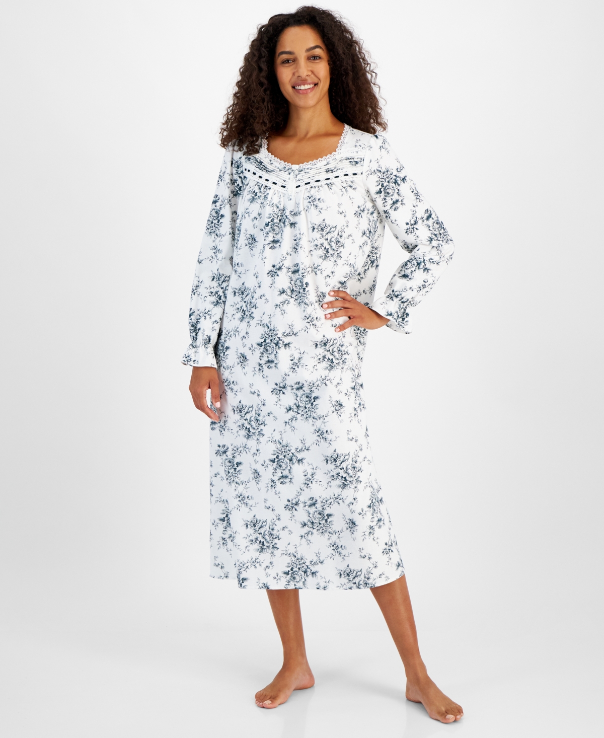 CHARTER CLUB WOMEN'S FLORAL FLANNEL HENLEY NIGHTGOWN, CREATED FOR MACY'S 