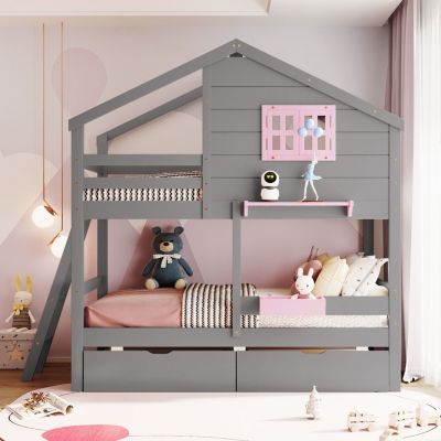 Streamdale Twin Bunk Bed with Drawers, Storage, and Playhouse