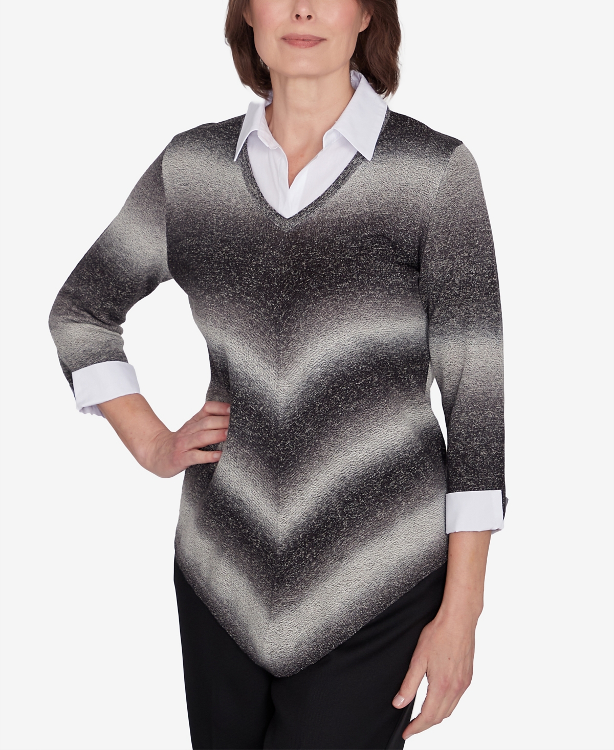 Alfred Dunner Classic Chevron Ombre Woven Sweater In Neutral
