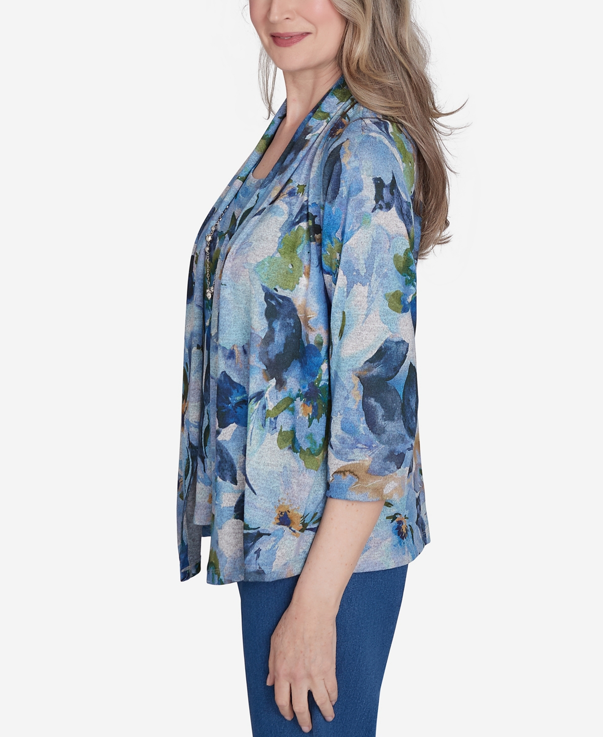 Alfred Dunner Classic Watercolor Floral Melange Two in One Top