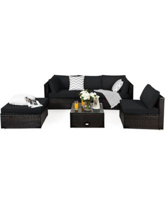 6PCS Outdoor Patio Rattan Furniture Set Cushioned Sectional Sofa