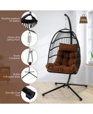 Patio Hanging Egg Chair with Stand Waterproof Cover and Folding Basket