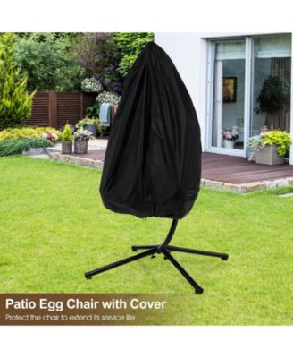 Patio Hanging Egg Chair with Stand Waterproof Cover and Folding Basket