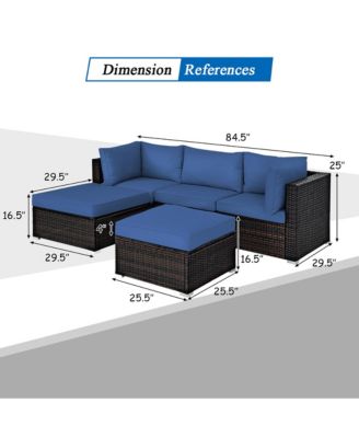 5PCS Patio Rattan Furniture Set Sectional Conversation Set Ottoman Table