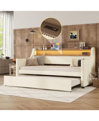 Twin Daybed with Trundle and LED Lights