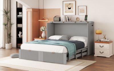 Streamdale Murphy Bed with Drawer, Sockets, USB Ports in Gray