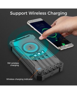 20,000mAh Power Bank- Convenient 4 Built-in Cables & Wireless Charging