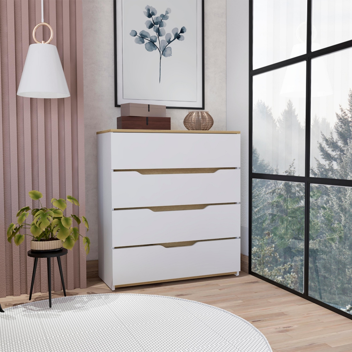 Zoe Dresser, Superior Top, Four Drawers - White Light Oak - Multicolor