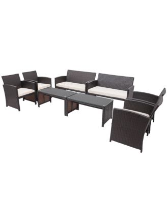 8PCS Patio Rattan Furniture Set Cushioned Chair Sofa Coffee Table