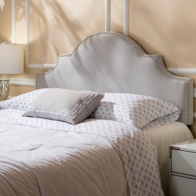 Elegant Camel Back Upholstered Headboard with Nailhead Trim