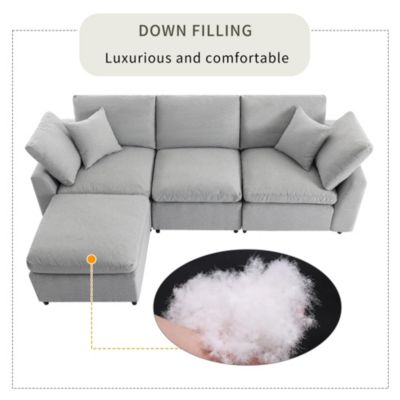 Plush Feather-Filled Sofa with Removable Cushions and Modular Design
