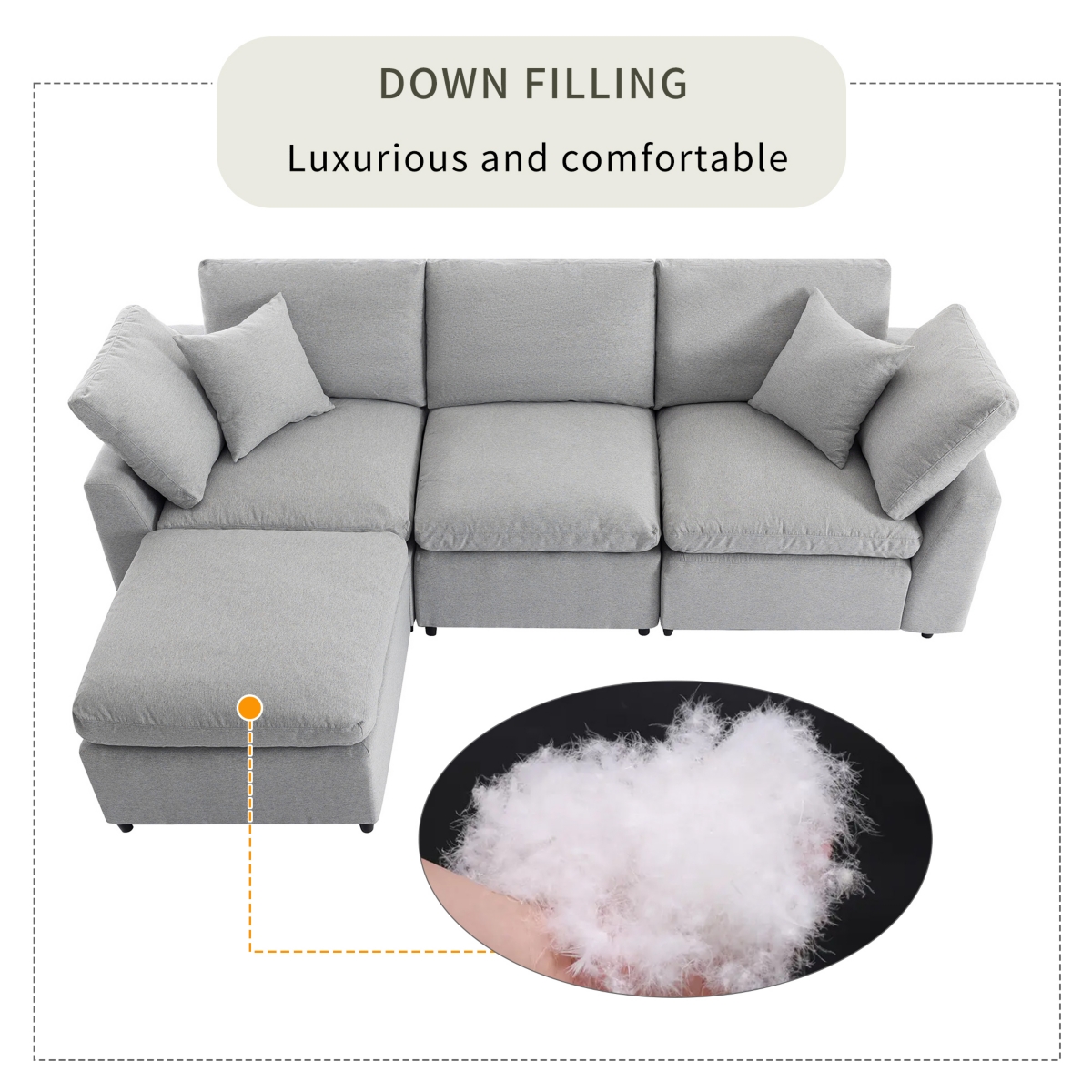 Streamdale Furniture Plush Feather-Filled Sofa with Removable Cushions and Modular Design