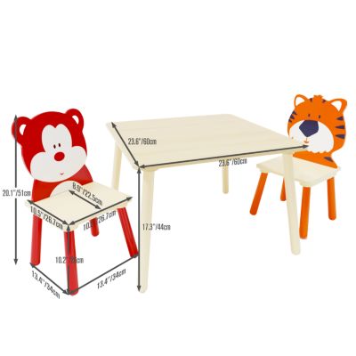 Kids Wooden Table & Chair Set (Bear Tiger)