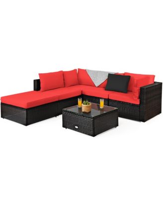 6PCS Outdoor Patio Rattan Furniture Set Cushioned Sectional Sofa