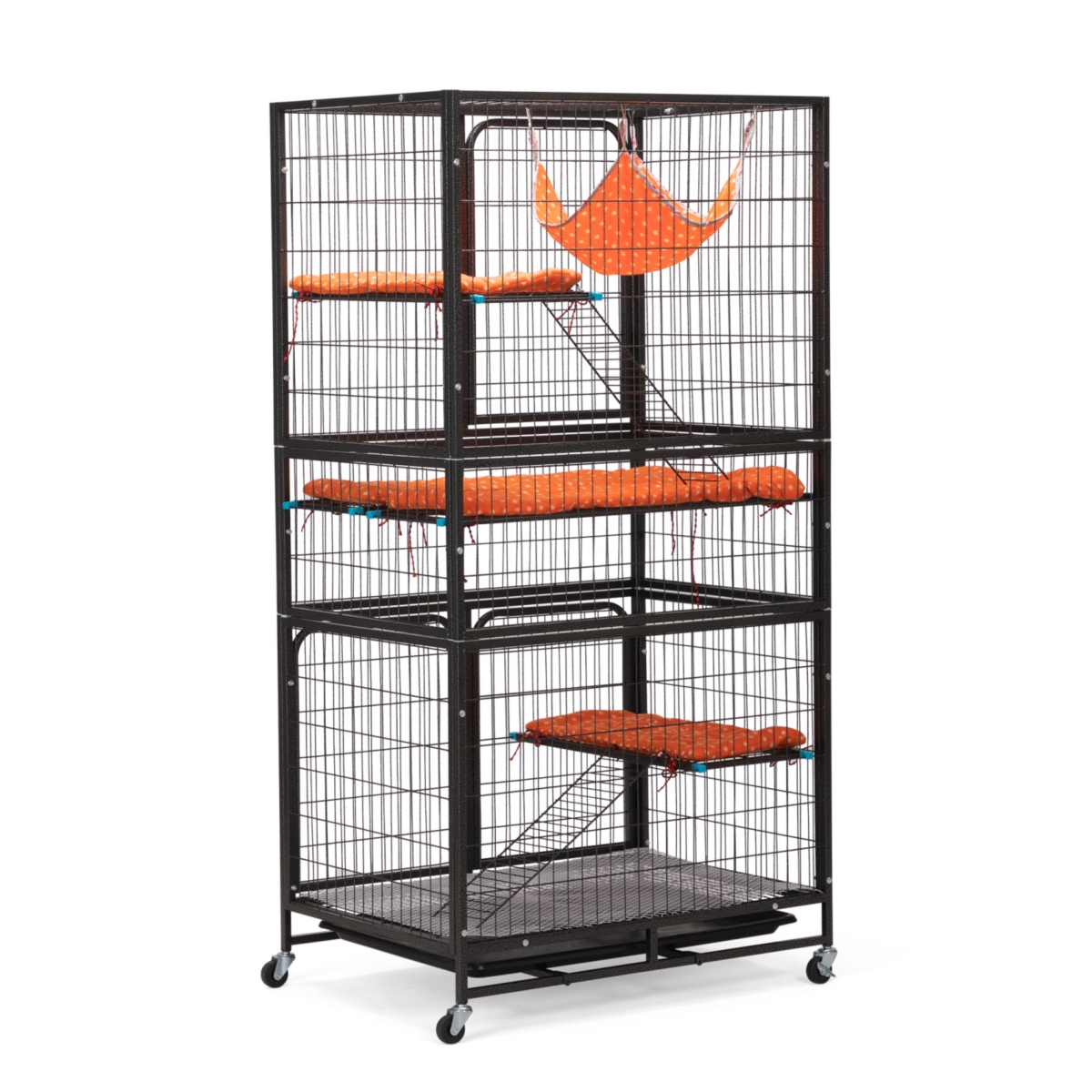 Streamdale 4-Tier Metal Pet Cage with Platforms, Removable Tray, Lockable Casters