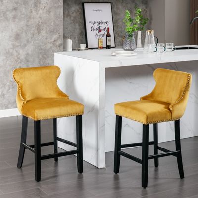 Gold Velvet Wingback Bar Stools, Set of 2