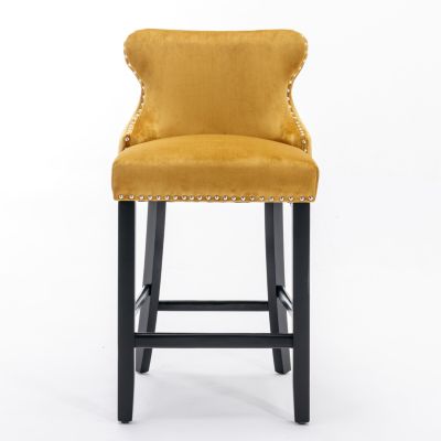 Gold Velvet Wingback Bar Stools, Set of 2
