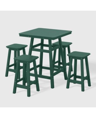 5 PC HDPE Outdoor Patio Dining Bar Table Set and Counter High Stools