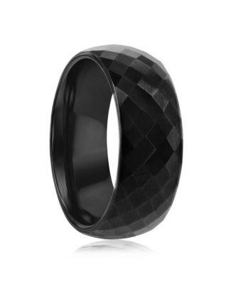 High Polished Diamond-Cut Faceted Tungsten Ring - Black Plated