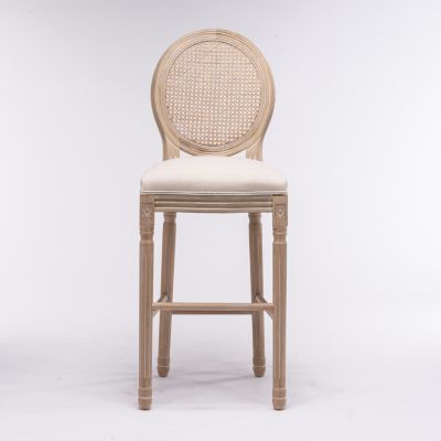 Country Bar Stools with Rattan Back, Beige (Set of 2)
