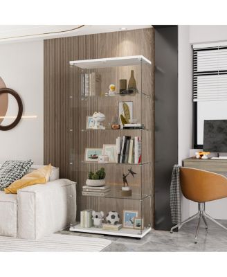 White Glass Display Cabinet with Double Doors & 5 Shelves