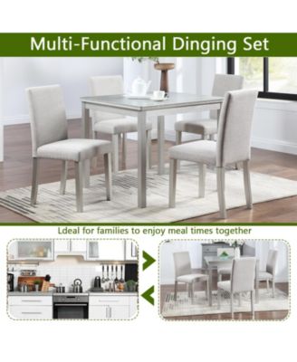 5-Piece  wooden Crystal Dining Set with Upholstered Chairs